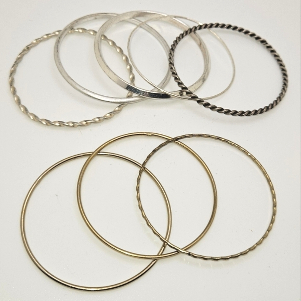 🟢3/$19🟢 Mixed Bracelet Lot 8x Piece Silver Gold Metal Bangle Bracelets - Picture 2 of 3